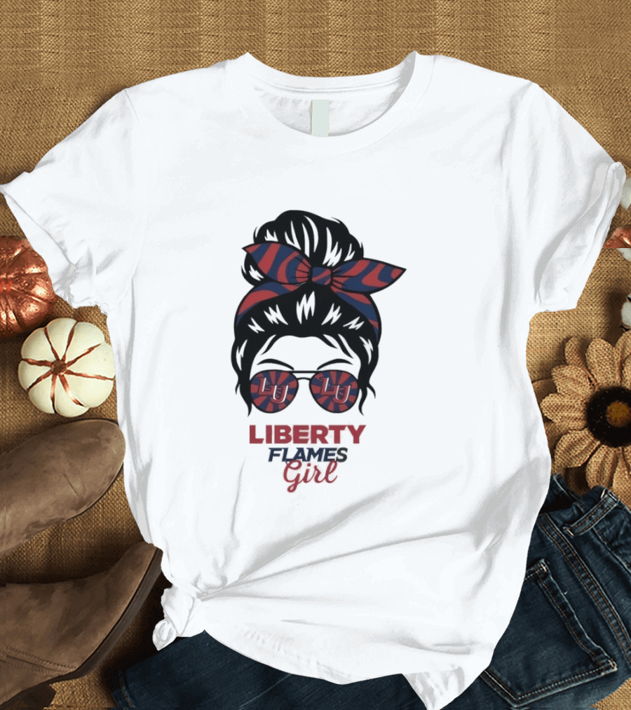 Liberty Flames LU Messy Bun Glasses Bow T-Shirt