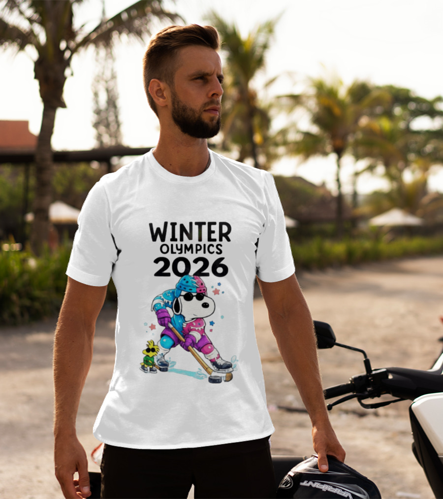 Snoopy Woodstock Winter Olympics 2026 Ice Hockey Milano Cortina T-Shirt