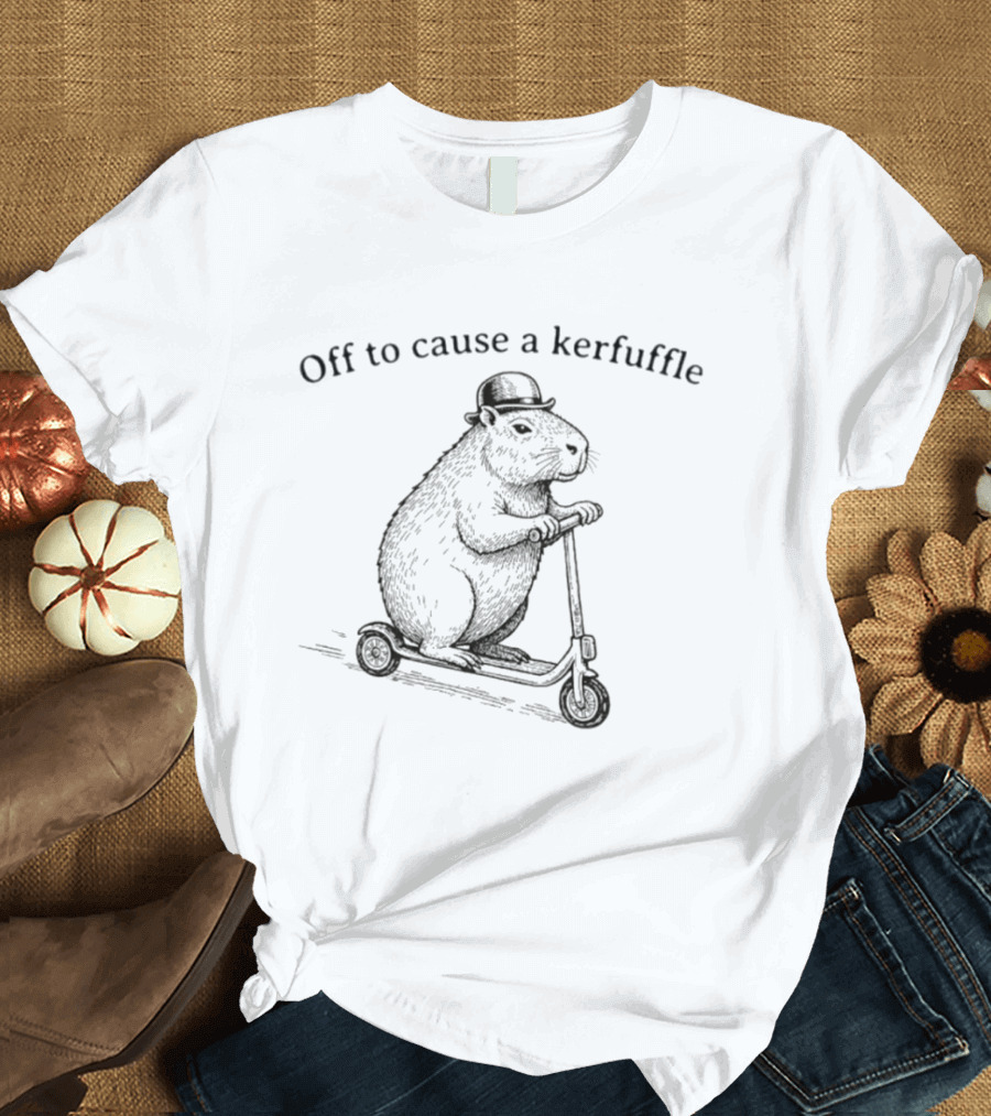 Off To Cause A Kerfuffle Capybara Groundhog Scooter Adventure T-Shirt