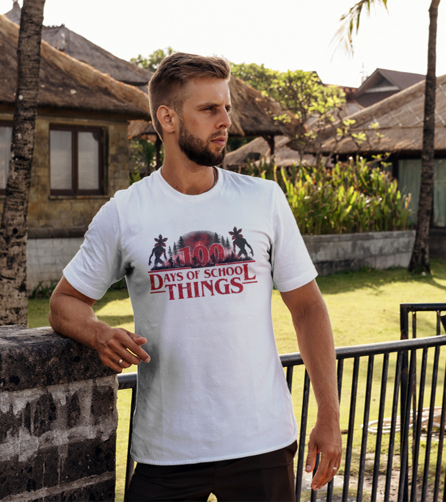 100 Days Of School Things Stranger Things Biking Adventure With Demogorgon T-Shirt