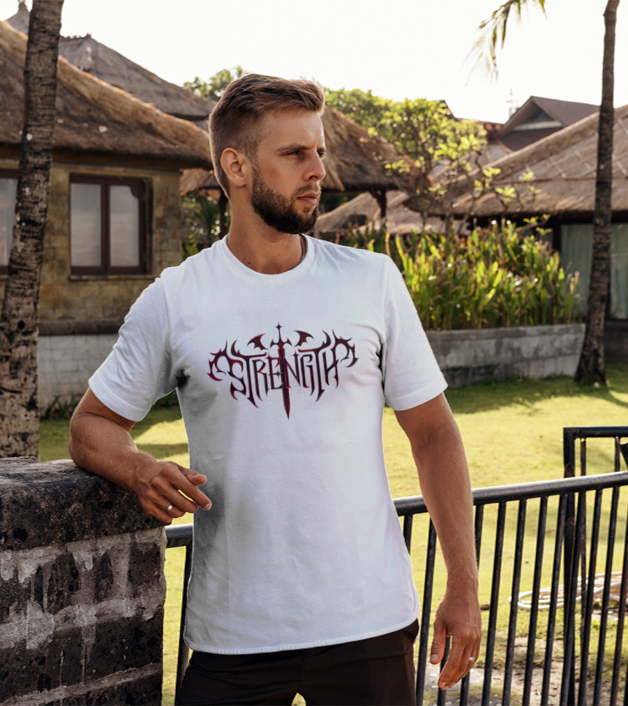 Strength SMP Sword Bat Wings Red Gothic T-Shirt
