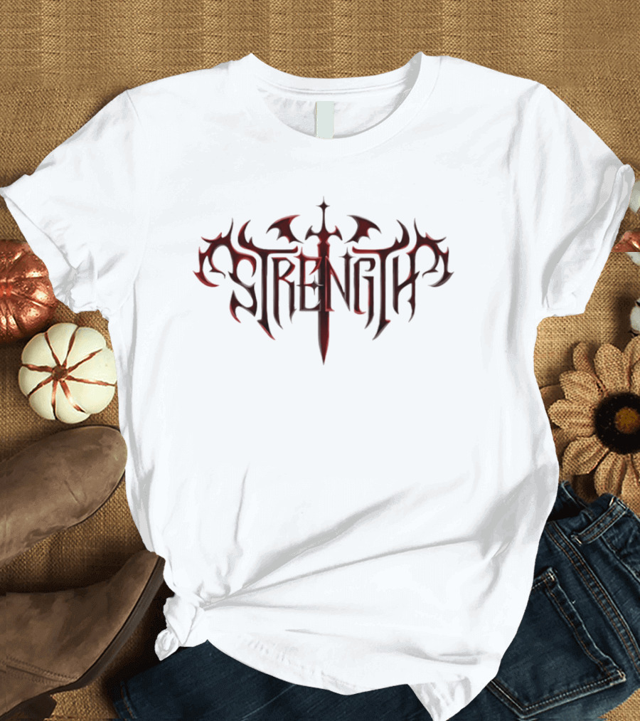 Strength SMP Sword Bat Wings Red Gothic T-Shirt