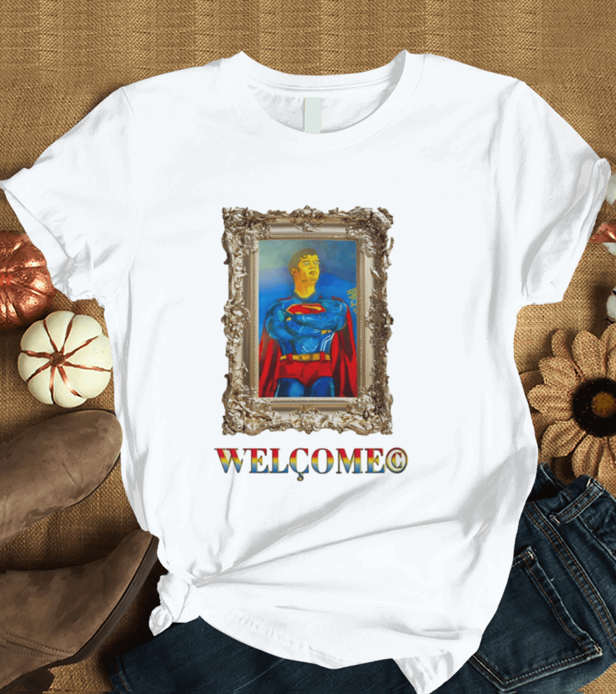 Superpunk Welcome Superman Iconic Gold Frame T-Shirt