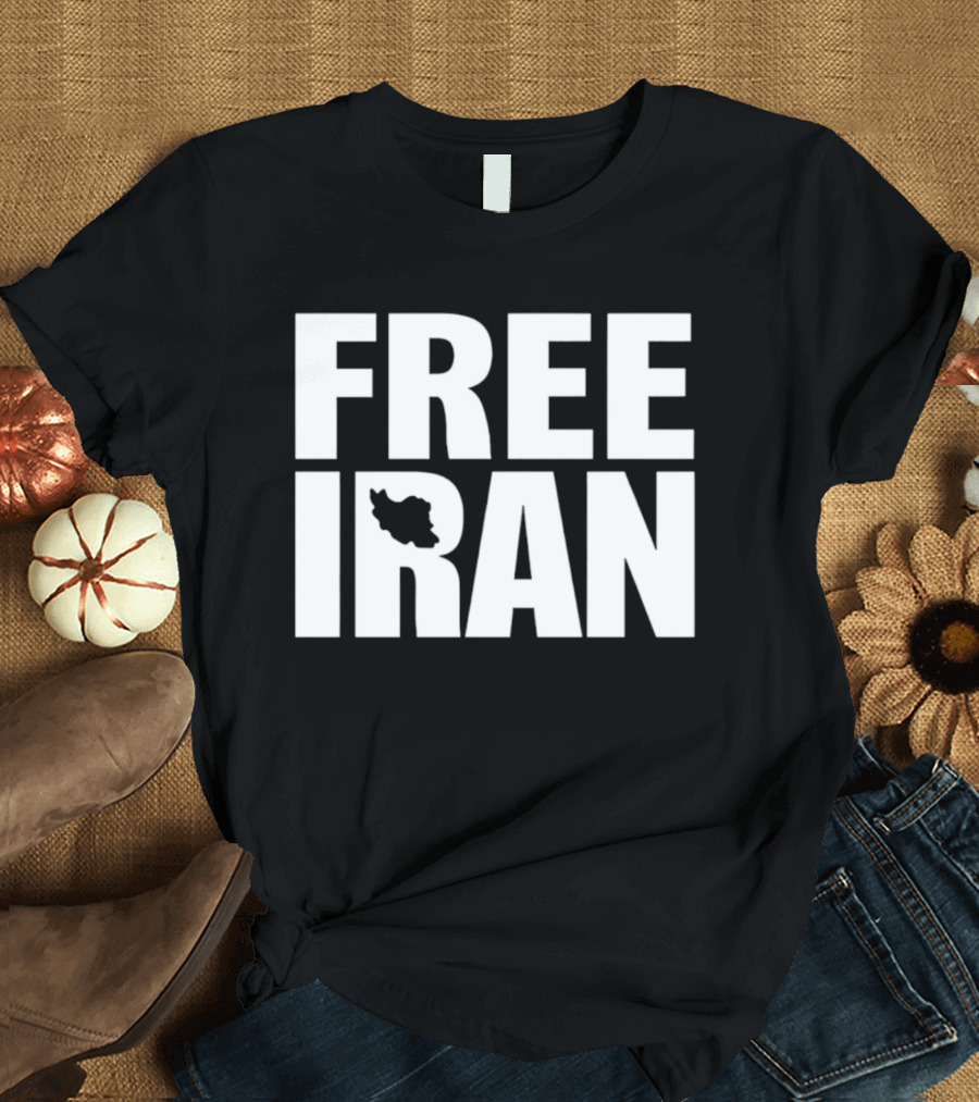 Free Iran Text With Map Inside Minimalist Solidarity Message T-Shirt