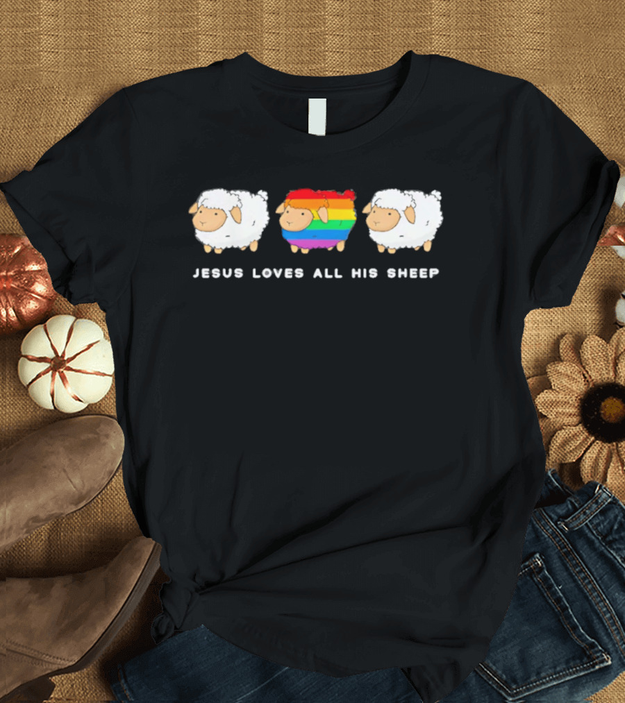 Jesus Loves All His Sheep Rainbow Pride Inclusion T-Shirt