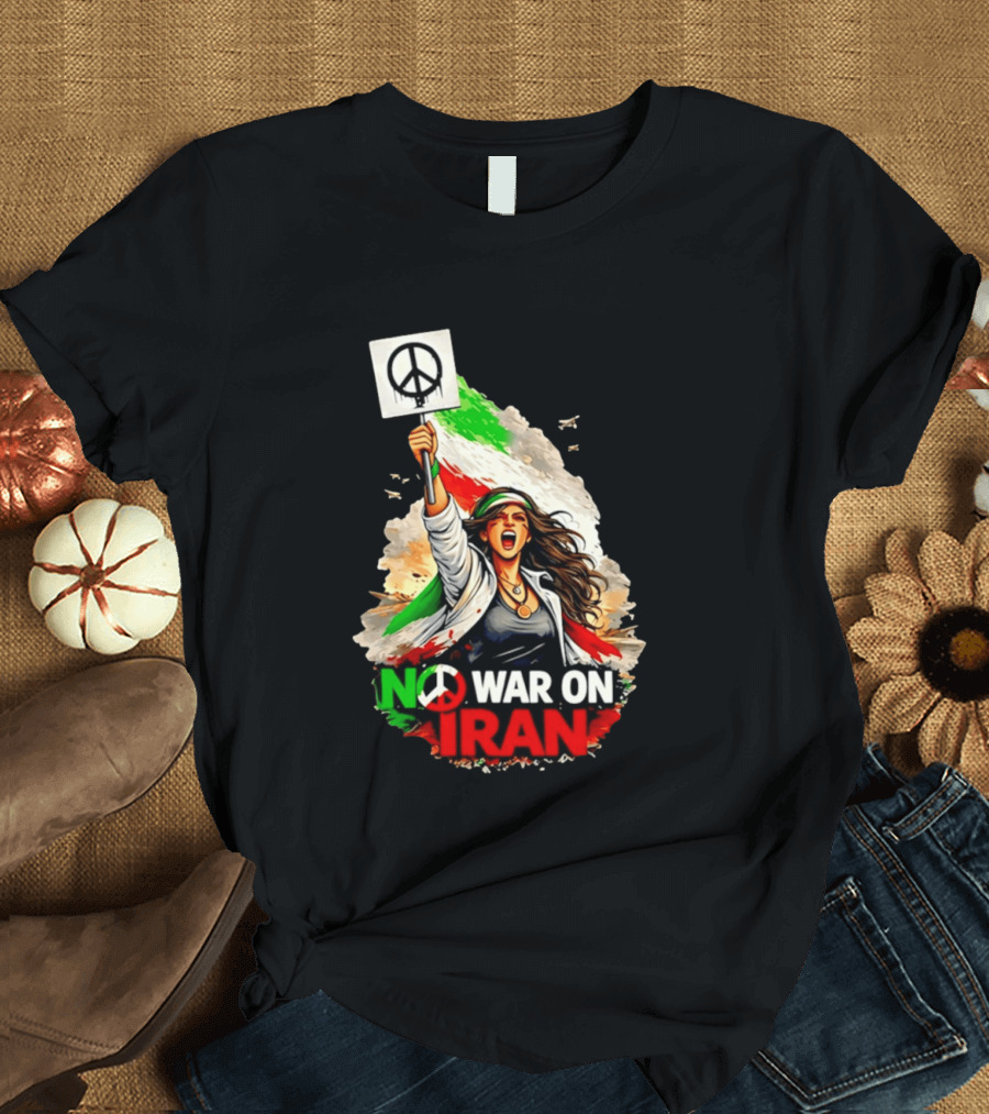 No War On Iran Protest Peace Sign Waving Woman T-Shirt