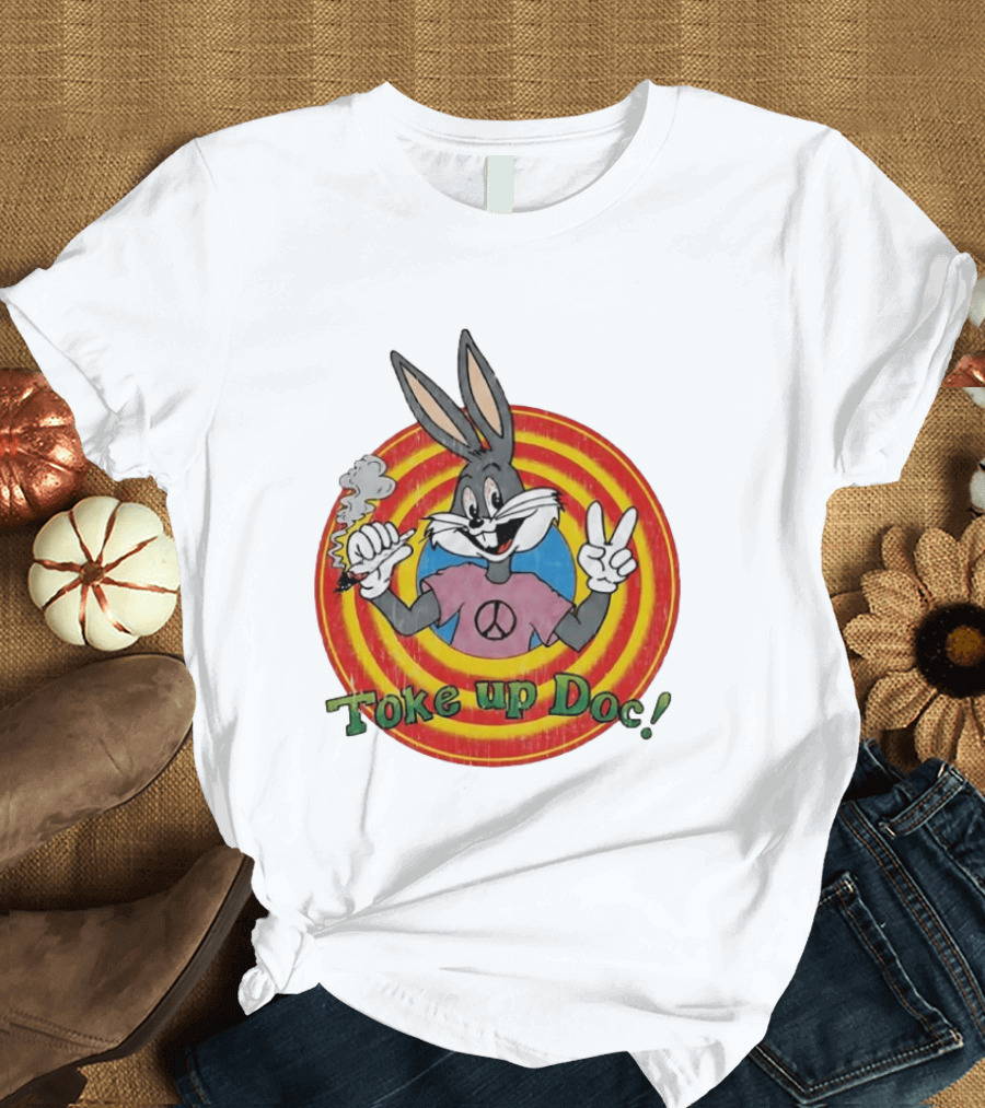 Bugs Bunny Looney Tunes Toke Up Doc Peace Sign Smoking Retro Groovy T-Shirt