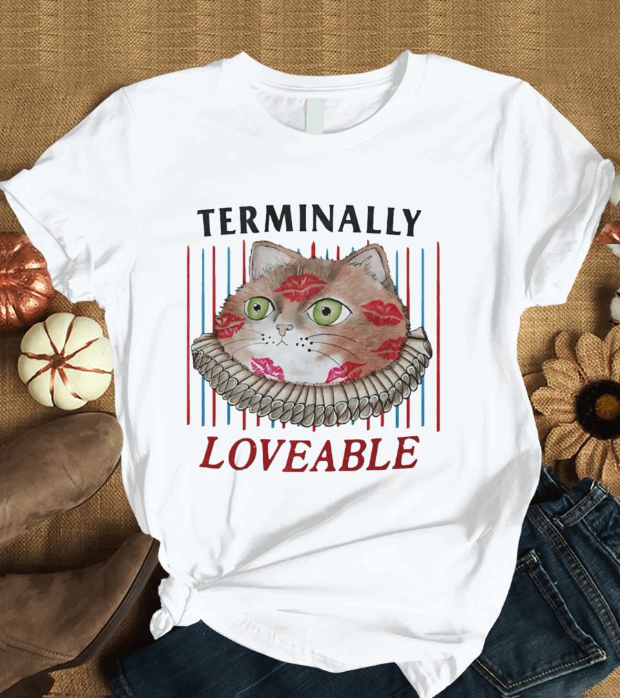 Terminally Loveable Cat With Lipstick Kisses And Collar T-Shirt