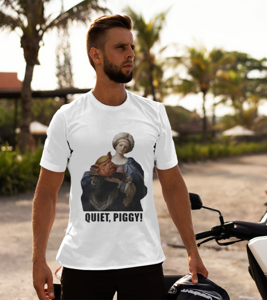 Original Saint Holding Pig Head Quiet Piggy Anti Trump T-Shirt