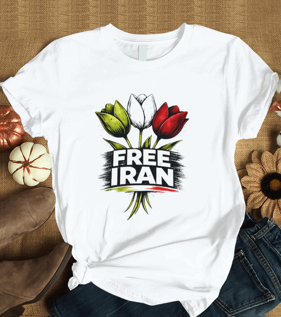 Free Iran Tulips Artwork Bold Protest T-Shirt