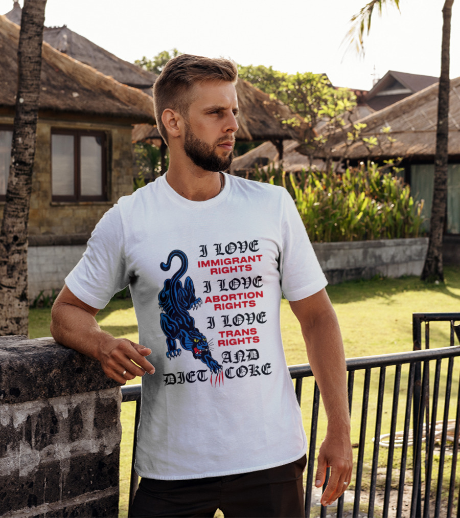 I Love Immigrant Rights Abortion Rights Trans Rights And Diet Coke Black Panther T-Shirt