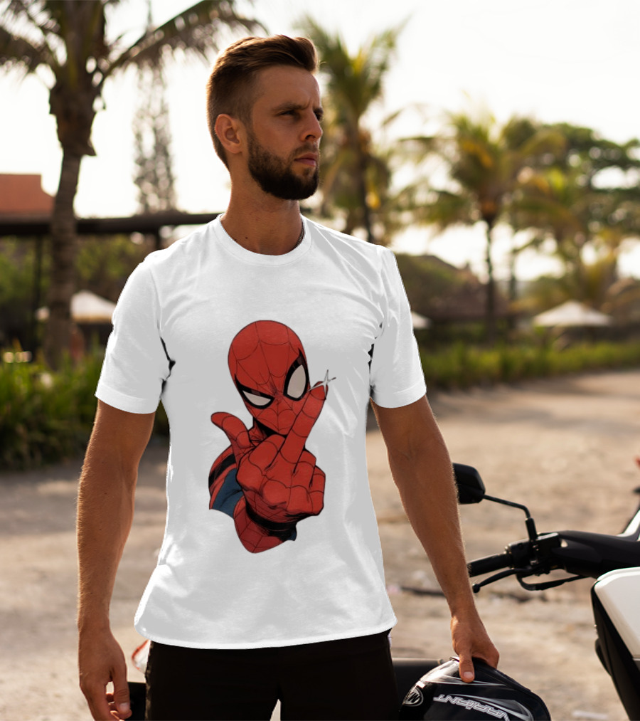 Spider Man Middle Finger Gesture Superhero Iconic Pose T-Shirt