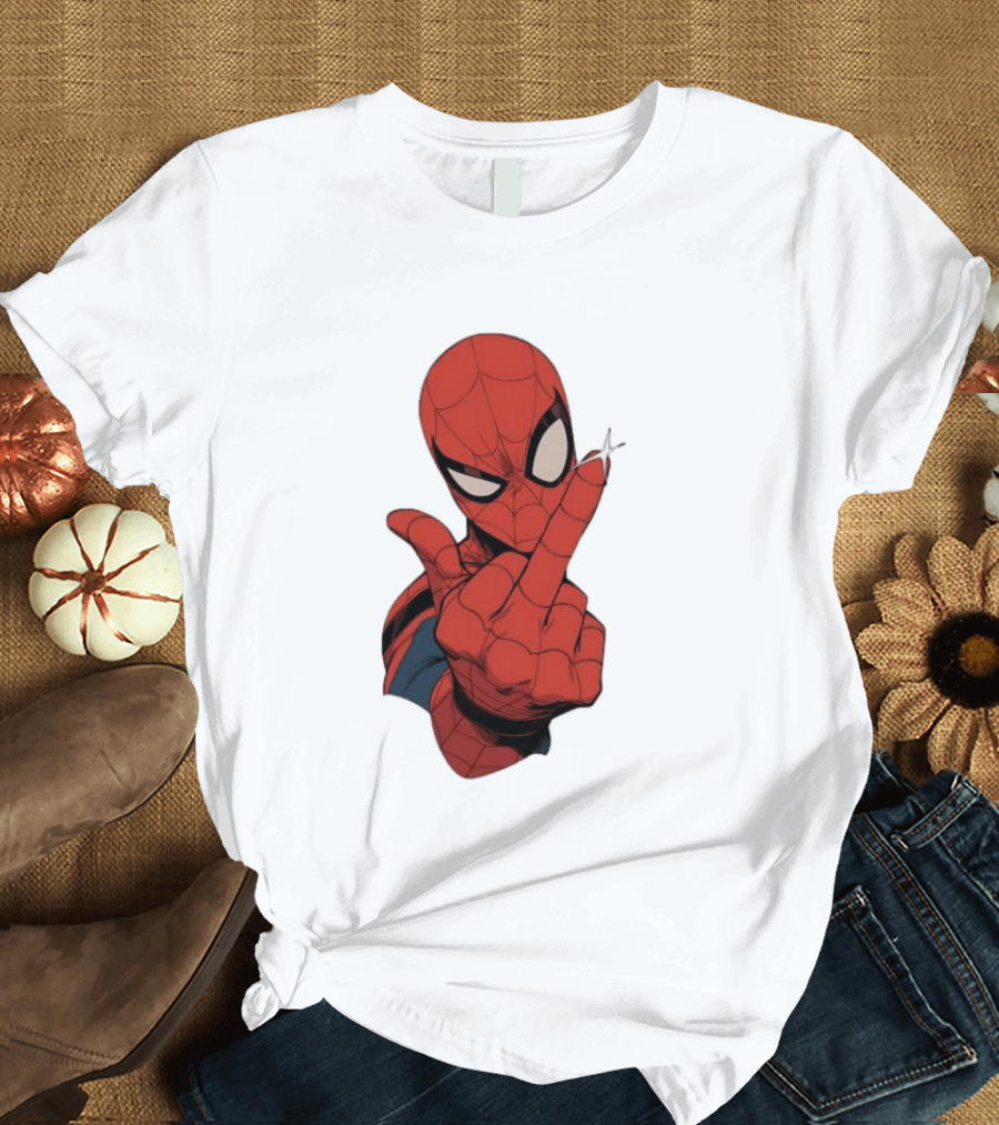 Spider Man Middle Finger Gesture Superhero Iconic Pose T-Shirt
