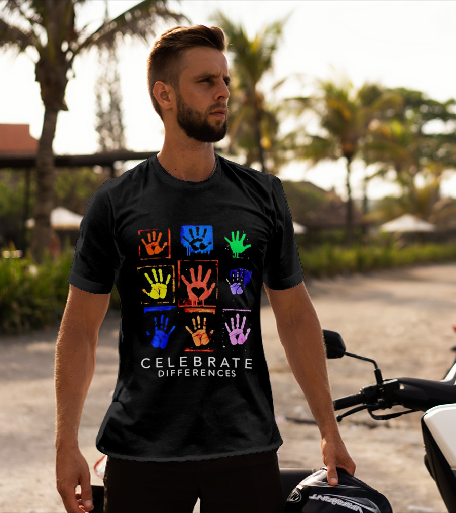 Celebrate Differences 2026 Multicolored Handprints Heart Inclusion Awareness T-Shirt