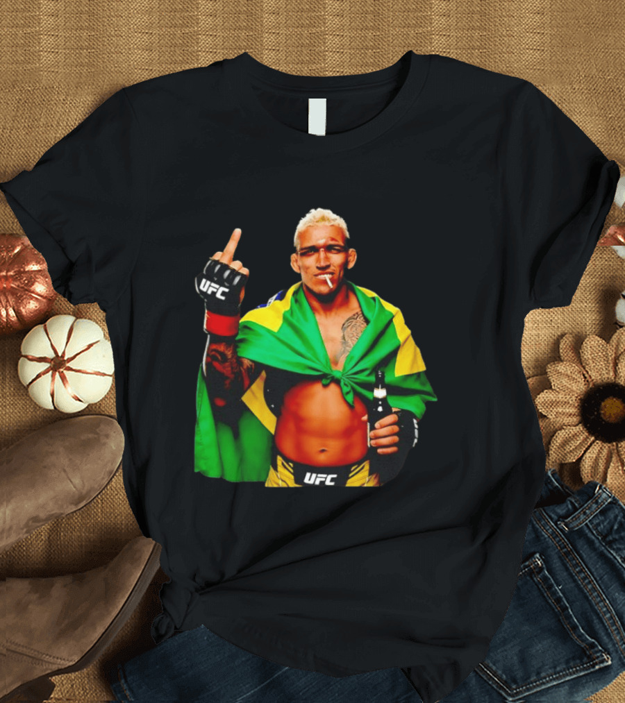 Charles Oliveira UFC Middle Finger Brazilian Flag Fighter T-Shirt