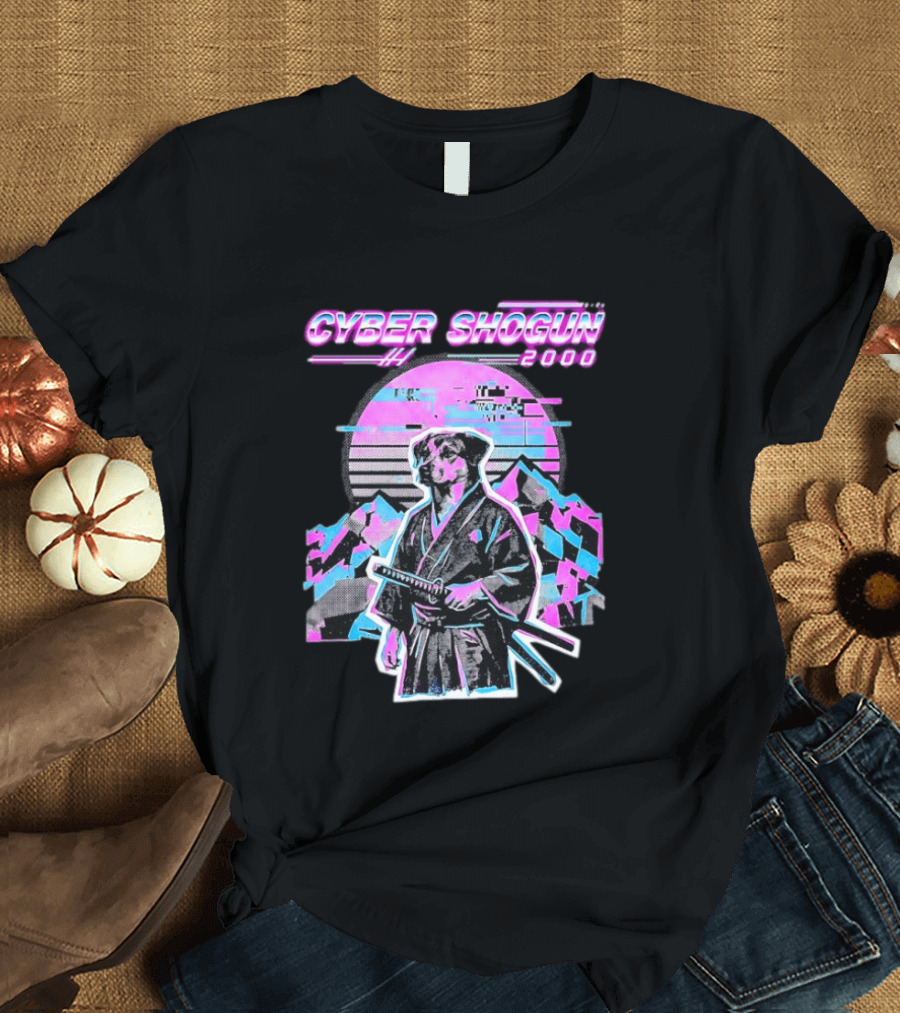 Cyber Shogun 2000 Samurai Dog Retro Synthwave Aesthetic T-Shirt
