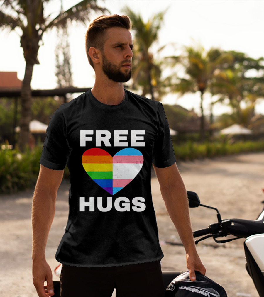 Free Hugs LGBTQ Rainbow Heart Pride T-Shirt