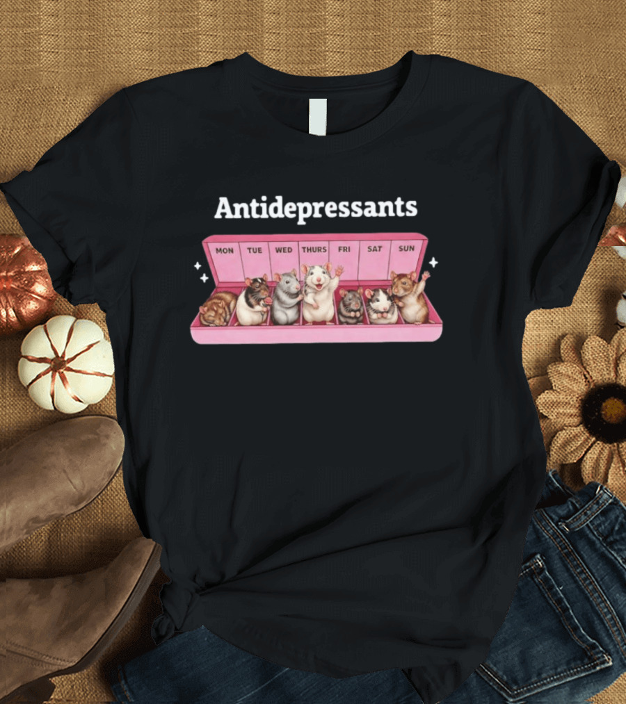 Antidepressants Rat Pill Organizer Weekdays Fun T-Shirt