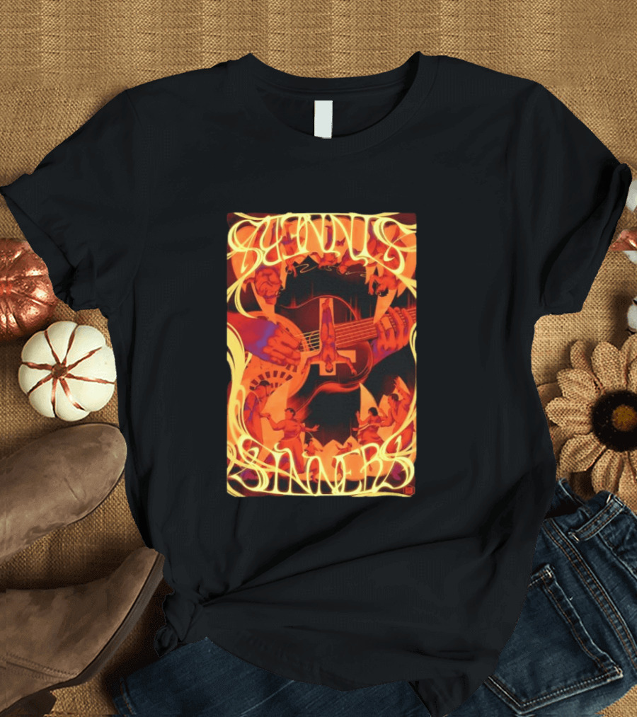 Sinners Pecadores Upside Down Guitar Person T-Shirt