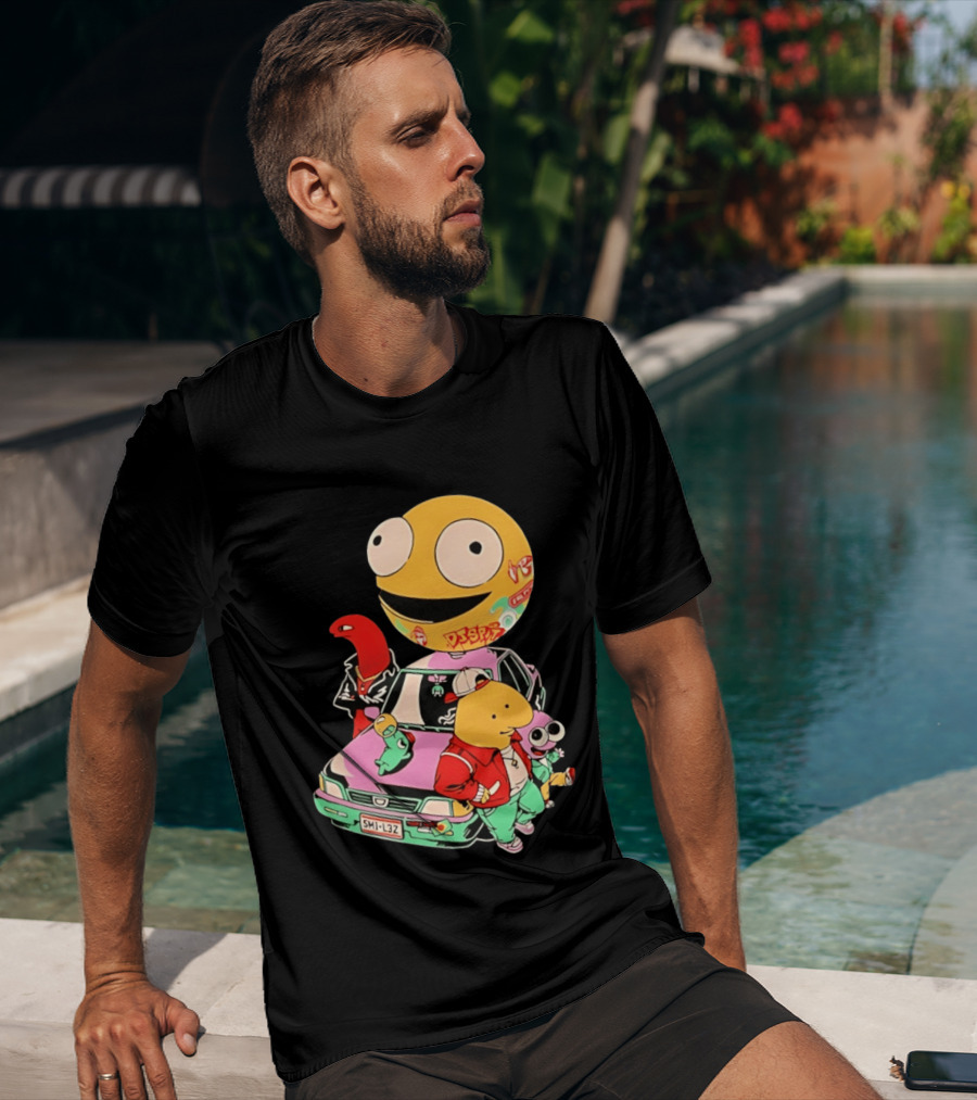 Smiling Friends Cartoon Characters With Graffiti Art Car T-Shirt