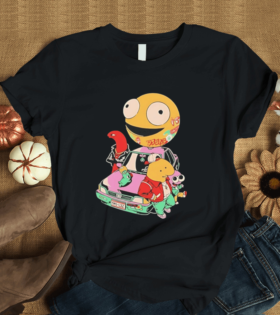 Smiling Friends Cartoon Characters With Graffiti Art Car T-Shirt