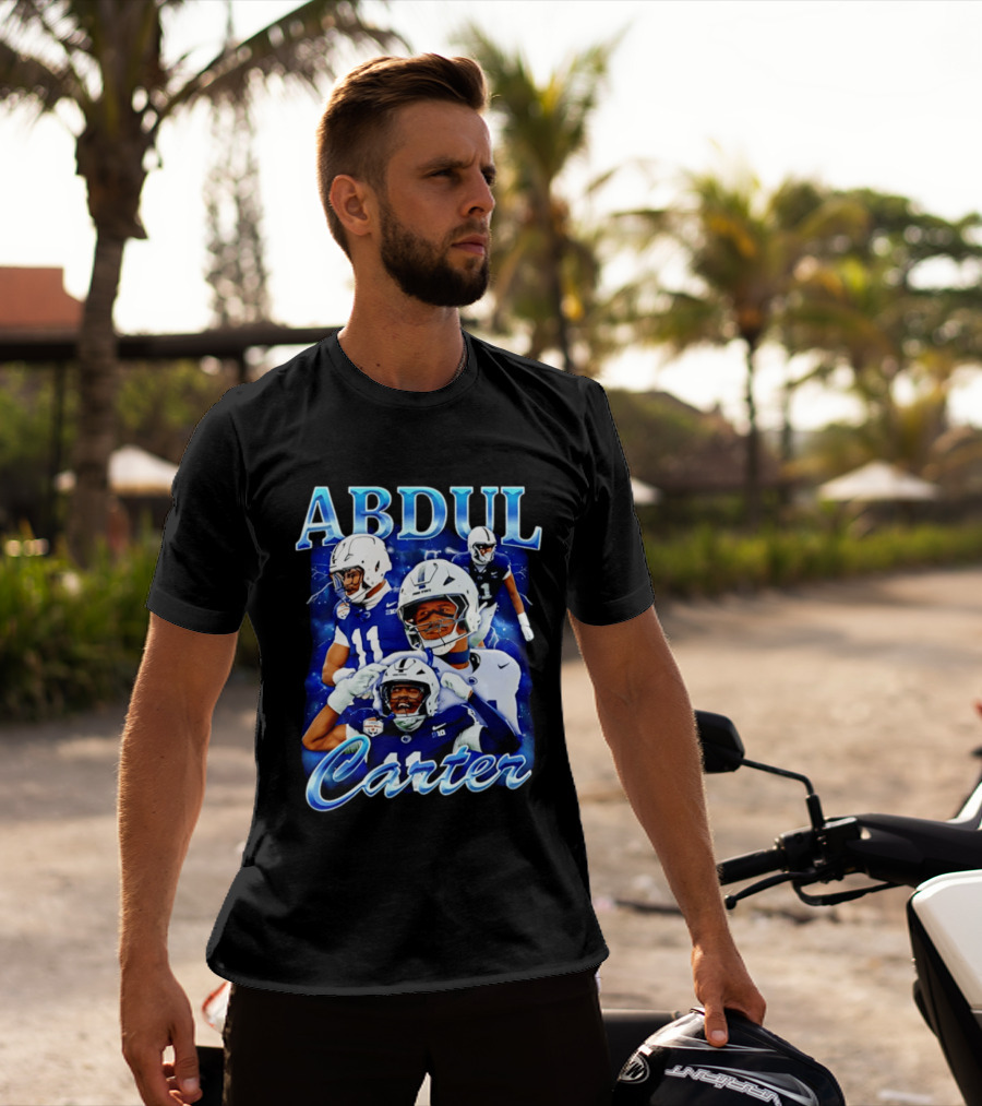 Abdul Carter Football Player Collage Blue And White Helmets T-Shirt