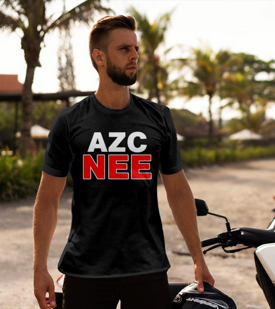 AZC NEE Bold Text White Red Contrast T-Shirt