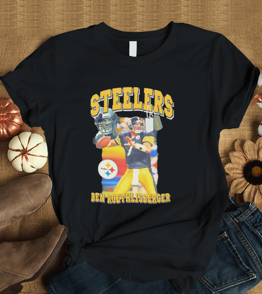 Steelers Ben Roethlisberger Pittsburgh Football Player With Dog Tag And Team T-Shirt