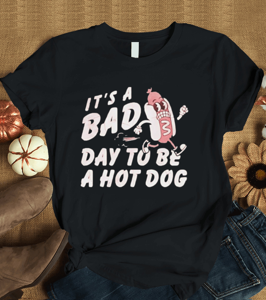 It's A Bad Day To Be A Hot Dog Meme Running Cartoon T-Shirt