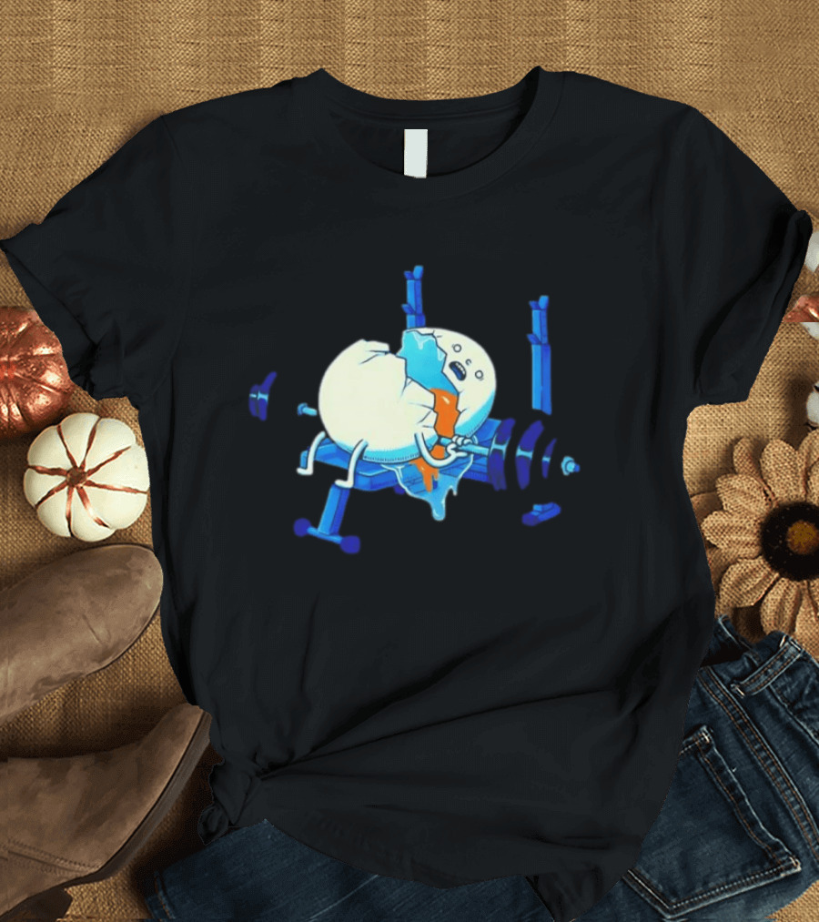 Cracked Egg Lifting Weights Funny Fitness Humor T-Shirt