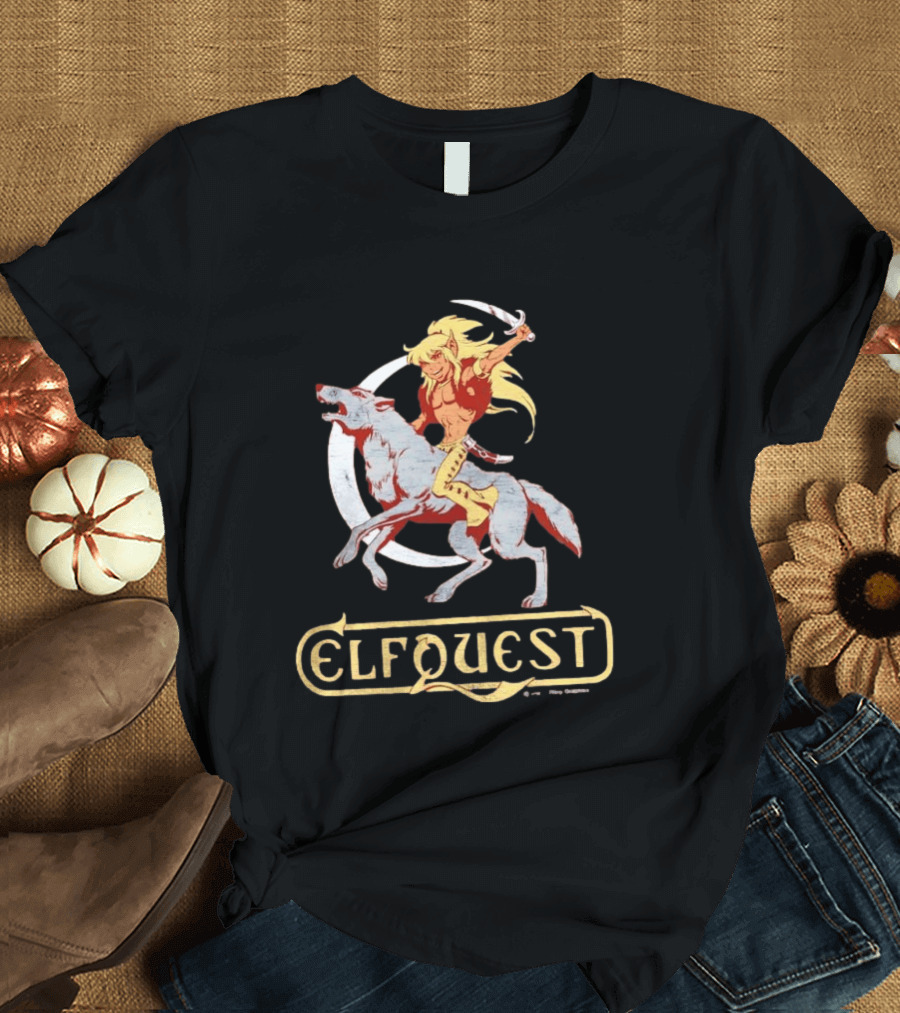 ElfQuest Cutter Riding Wolf Moon Fantasy T-Shirt