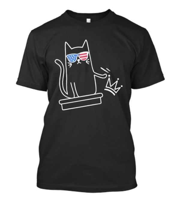 Cat No Kings In America Patriotic Sunglasses Sketch T-Shirt