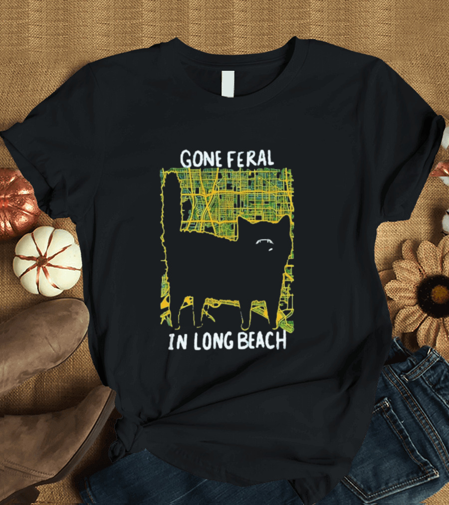 Gone Feral In Long Beach Map Cat T-Shirt