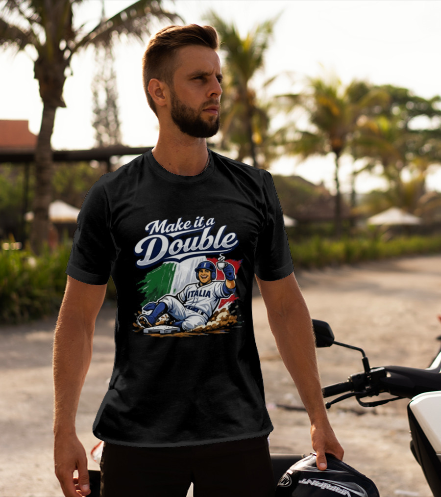 Make It A Double Italia Baseball Sliding Player Italian Flag T-Shirt