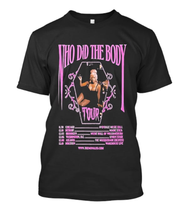 Monaleo Who Did The Body Tour December 2025 Dates Gothic Coffin Pink Black Six Cities Concert T-Shirt