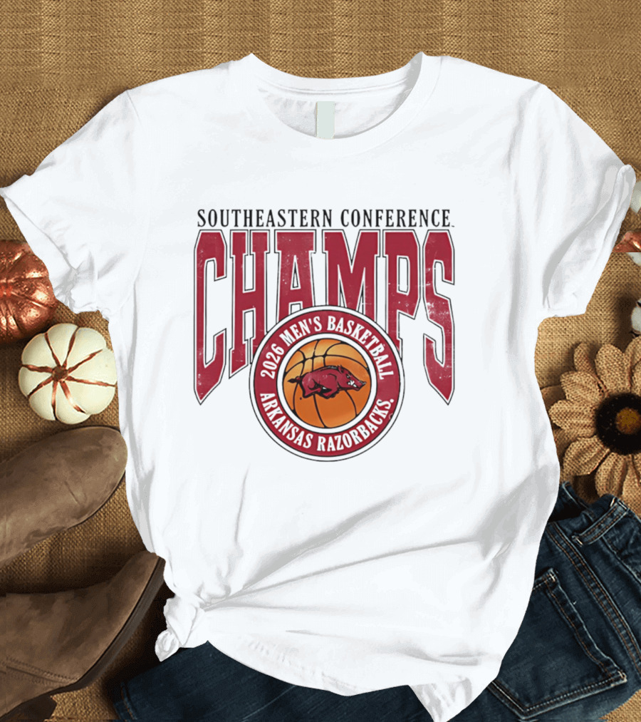 2026 Arkansas Razorbacks Men's Basketball Southeastern Conference Champs T-Shirt