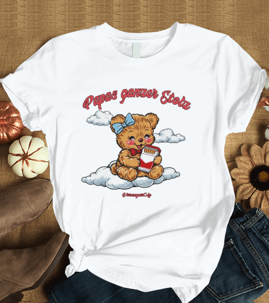 Papas Ganzer Stolz Bear With Bow Holding Cigarettes On Clouds T-Shirt