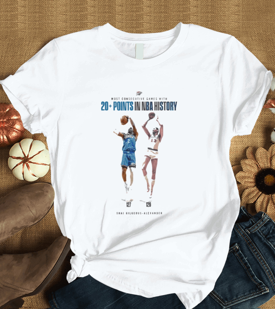 Shai Gilgeous Alexander Most Consecutive Games With 20+ Points OKC Thunder NBA History T-Shirt
