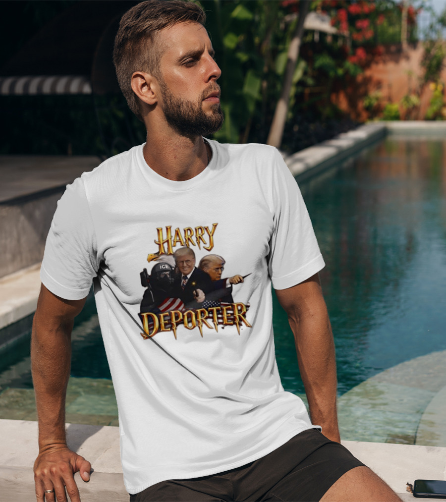 Harry Deporter Trump Magic ICE Badge Wand American Flag T-Shirt