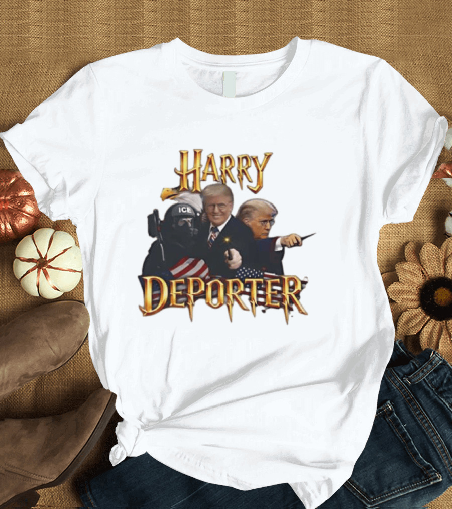 Harry Deporter Trump Magic ICE Badge Wand American Flag T-Shirt