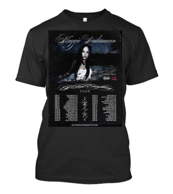 Maggie Lindemann I Feel Everything Tour 2026 Schedule MaggieLindemann.com Featuring Sucker Punch AAGBL Audio T-Shirt