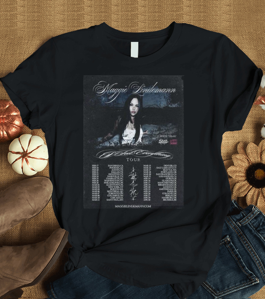 Maggie Lindemann I Feel Everything Tour 2026 Schedule MaggieLindemann.com Featuring Sucker Punch AAGBL Audio T-Shirt