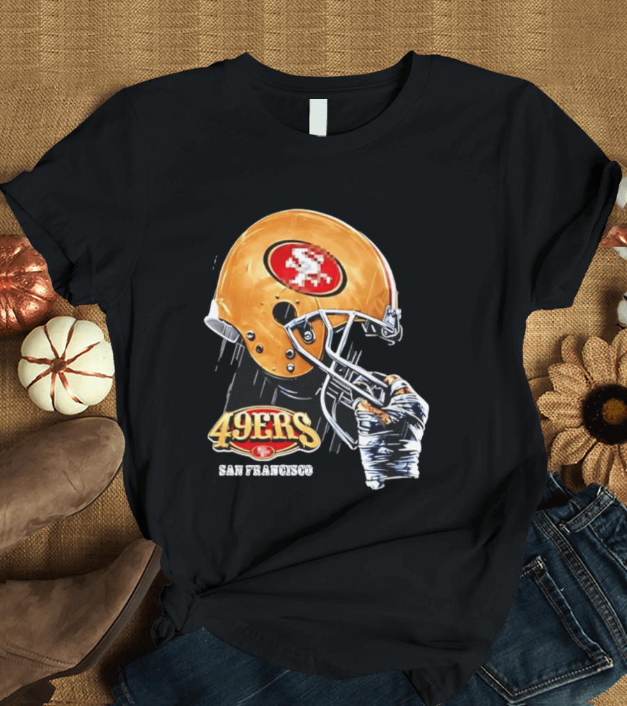 San Francisco 49ers Helmet Held By Gloved Hand T-Shirt