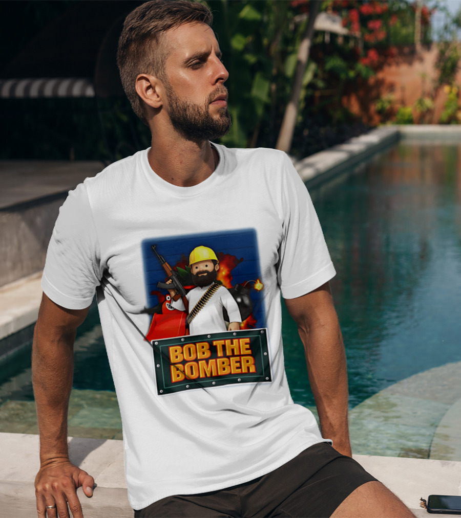 Bob The Bomber Cartoon Character With Gun And Explosives T-Shirt