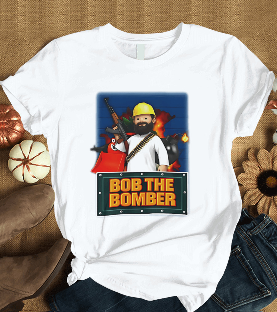 Bob The Bomber Cartoon Character With Gun And Explosives T-Shirt