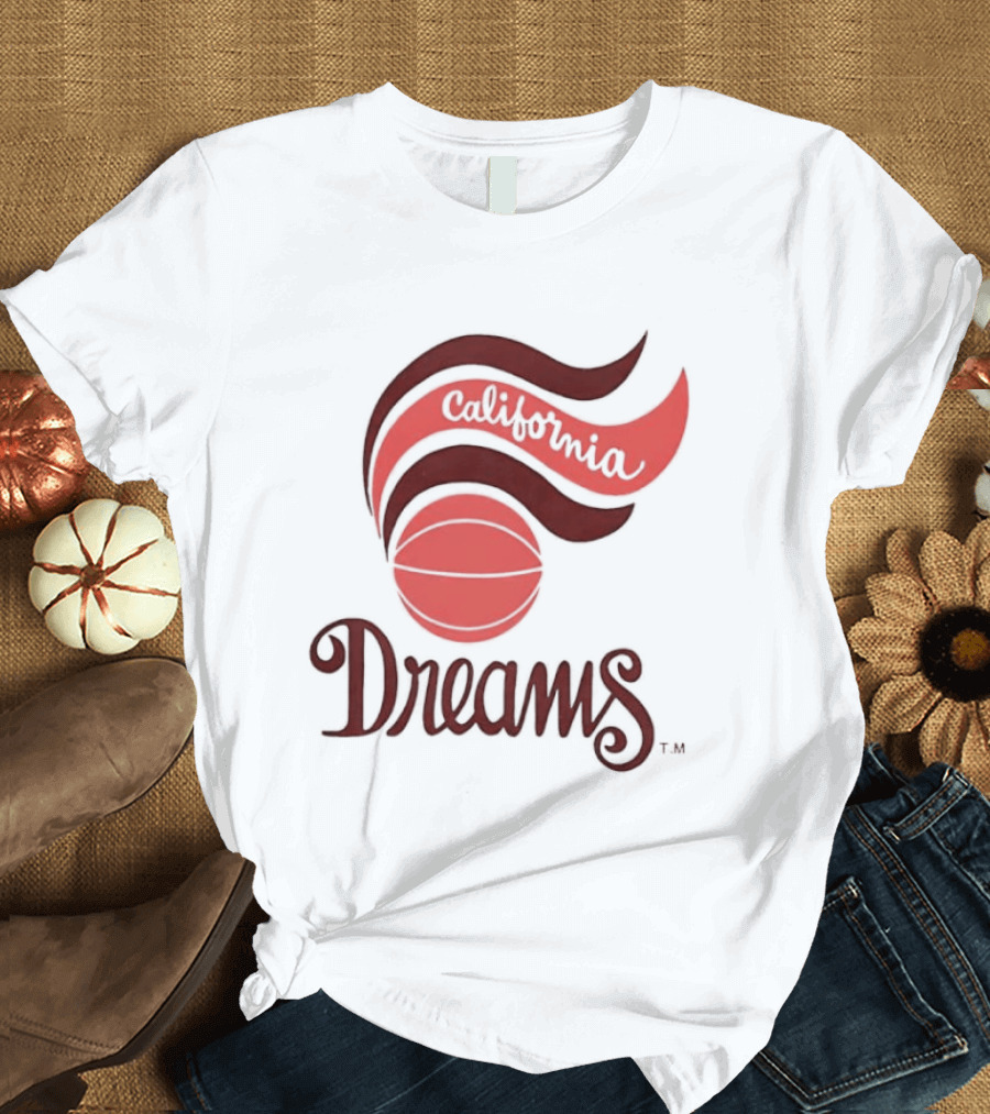 California Dreams Basketball Retro Style Design With Red Waves And Ball T-Shirt