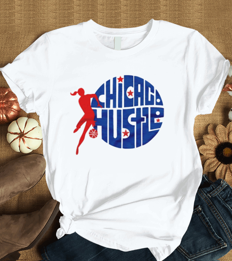 Chicago Hustle WPBL Basketball Red Player Blue Circle T-Shirt