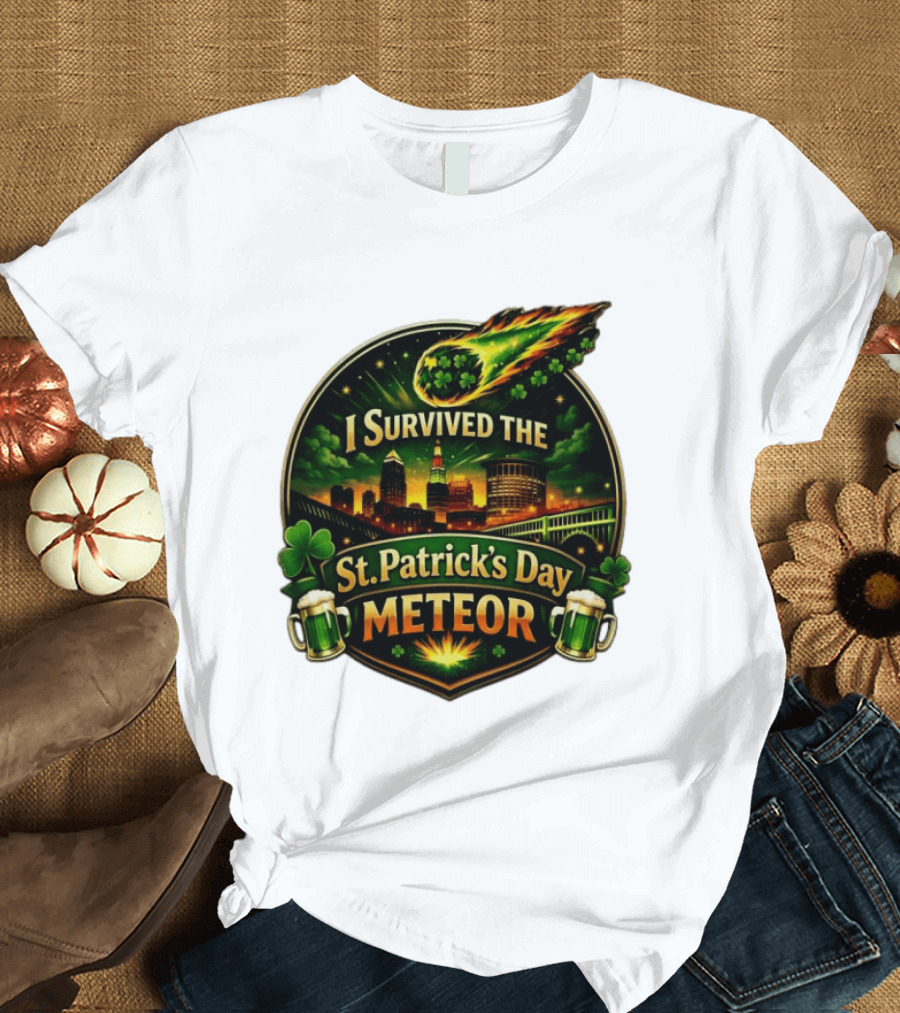 I Survived The St. Patrick's Day Meteor With Clover And Beer S T-Shirt