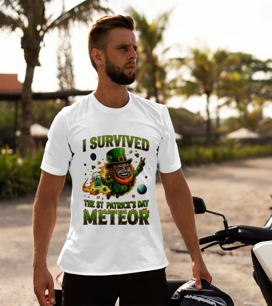 I Survived The St. Patrick's Day Meteor Leprechaun 2026 Green Beer Cheers And Peace T-Shirt