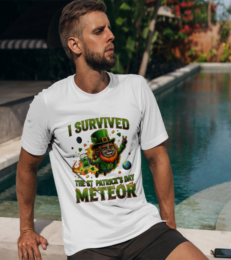 I Survived The St. Patrick's Day Meteor Leprechaun 2026 Green Beer Cheers And Peace T-Shirt